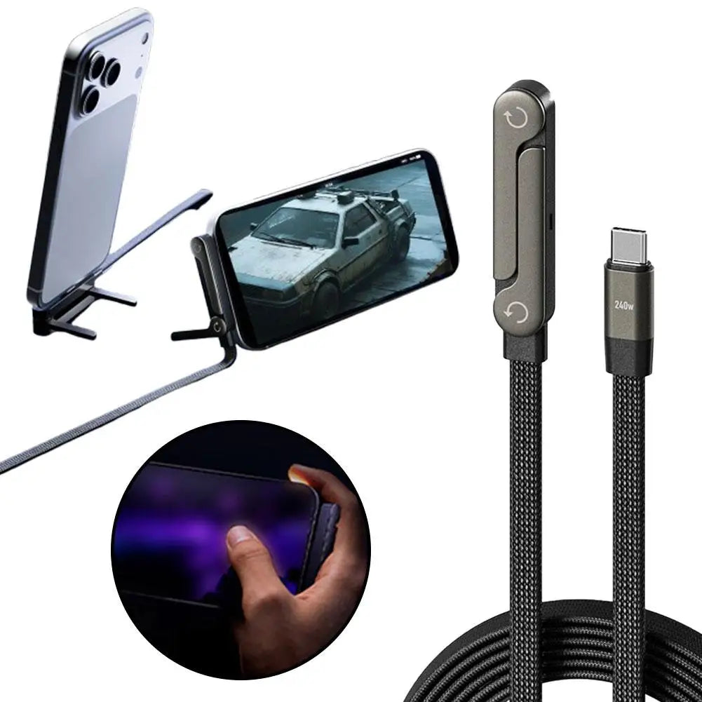 240W Fast Charging Foldable Phone Stand With 360° Rotating Charging Data Cable For IPhone Mobile Games-Universal Mobile Holder