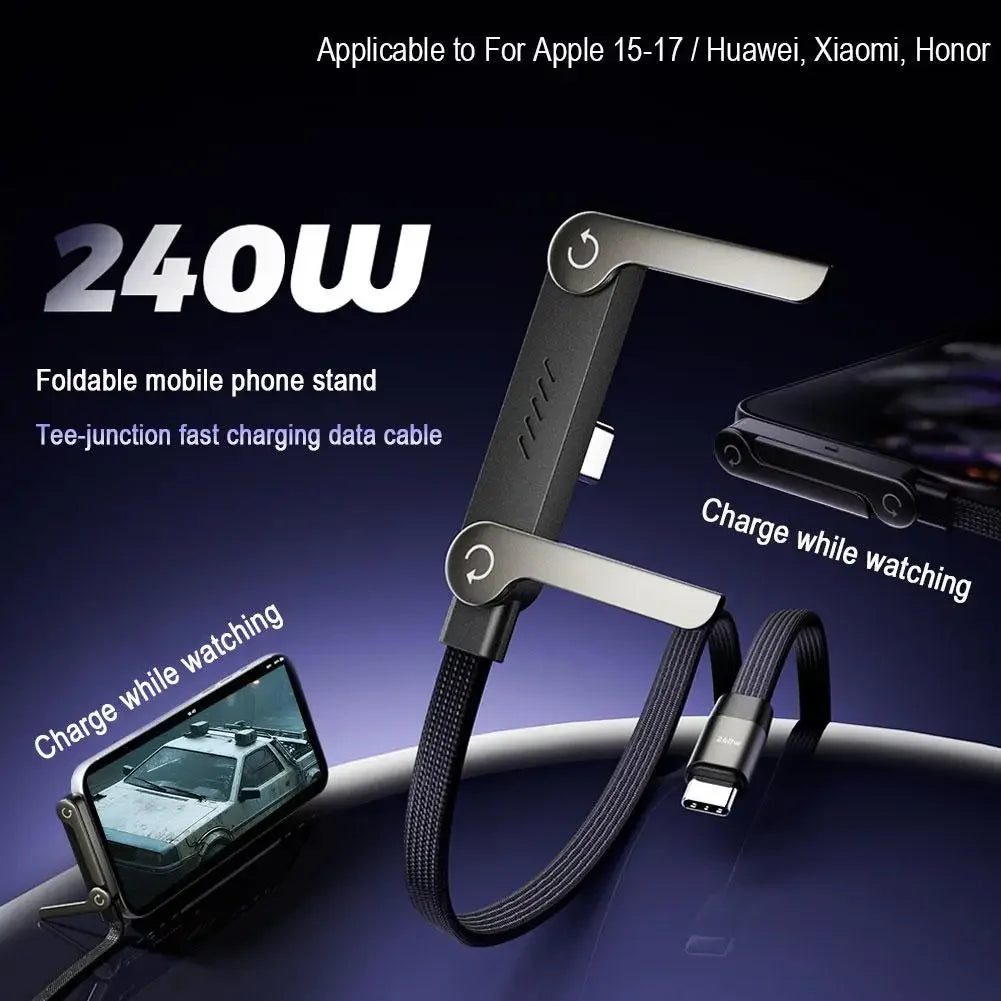 240W Fast Charging Foldable Phone Stand With 360° Rotating Charging Data Cable For IPhone Mobile Games-Universal Mobile Holder